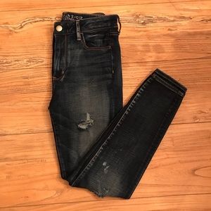 American eagle high rise dark wash ripped jeans